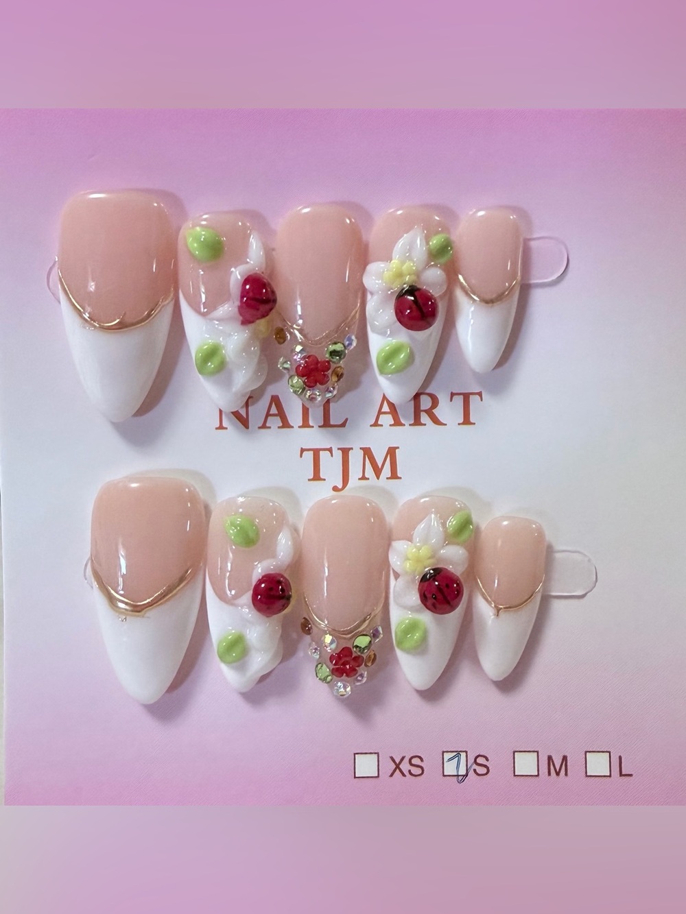 Pink & White 3D Floral Nail Set